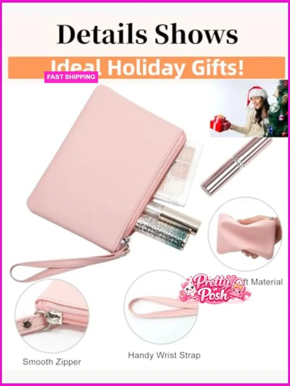 Leather Cosmetic Bag Wristlet Zipper Pouch Organizer